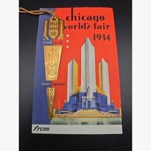 1934 Chicago World’s Fair Expo brass LETTER OPENER Or BOOKMARK, In Original Card